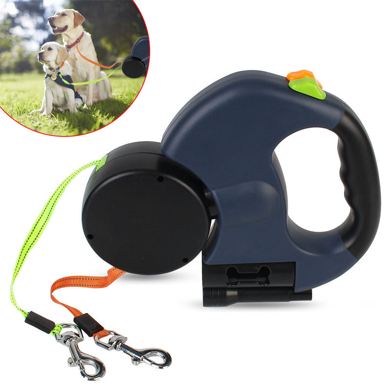Retractable Dual Dog Leash with LED Light – 360° Tangle-Free, Poop Bag Holder, for Small Dogs trendilomart