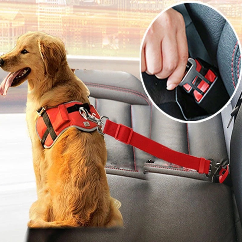 Adjustable Pet Car Seat Belt Harness – Dog & Cat Safety Vehicle Restraint Clip trendilomart