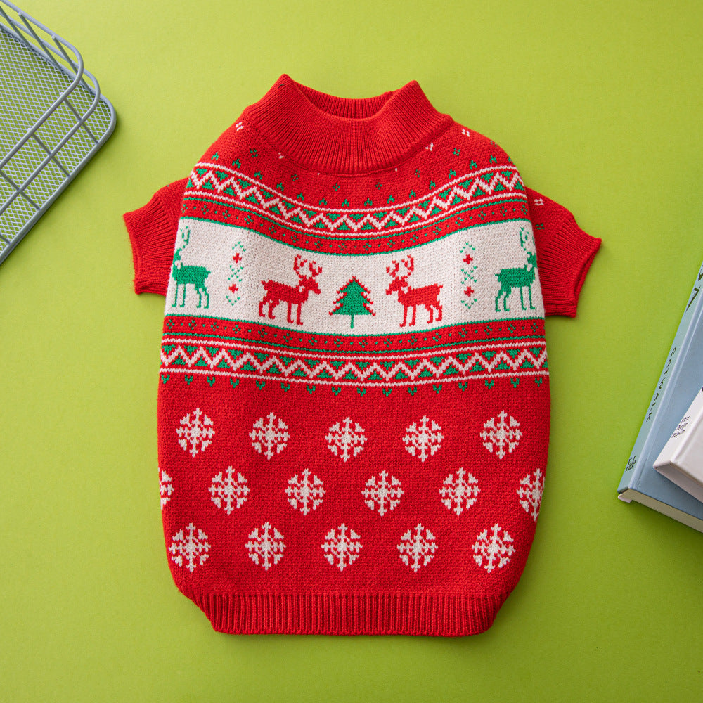 Cozy Knitted Christmas Dog Sweater with Elk & Tree Design for Holiday Fun trendilomart