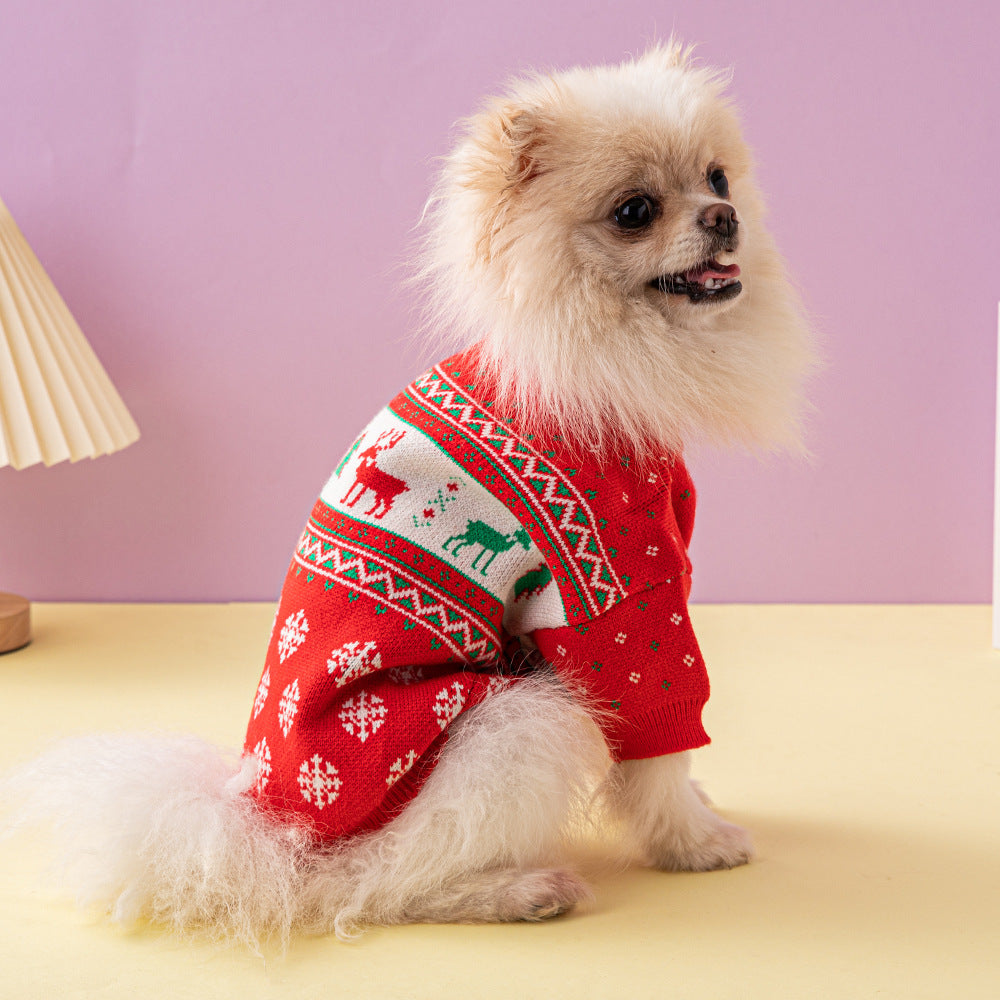 Cozy Knitted Christmas Dog Sweater with Elk & Tree Design for Holiday Fun trendilomart