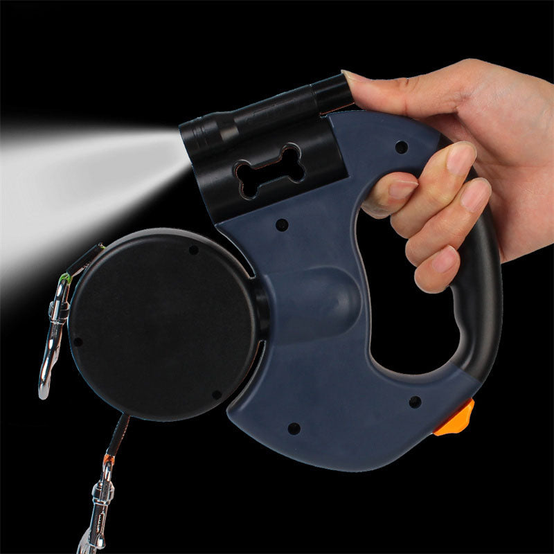 Retractable Dual Dog Leash with LED Light – 360° Tangle-Free, Poop Bag Holder, for Small Dogs