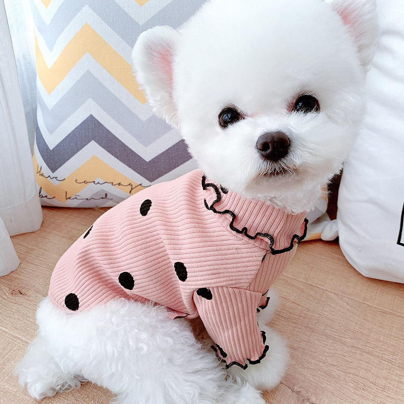 Polka Dot Turtleneck Dog Shirt – Cozy Cotton Bottoming Outfit for Pets
