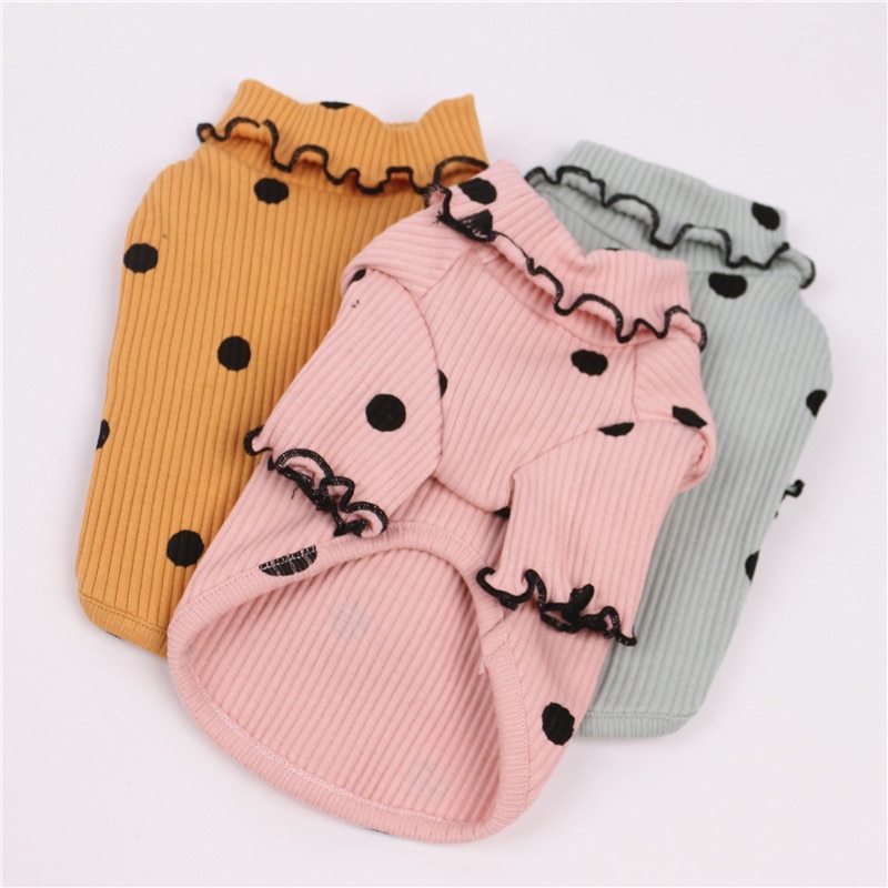 Polka Dot Turtleneck Dog Shirt – Cozy Cotton Bottoming Outfit for Pets