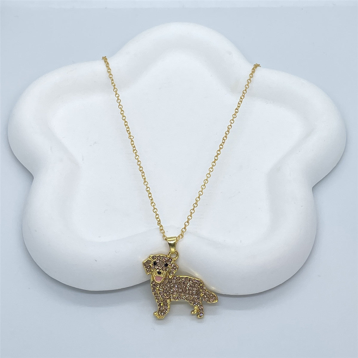 Cute Golden Retriever Pendant Necklace – Alloy Cross Chain Jewelry
