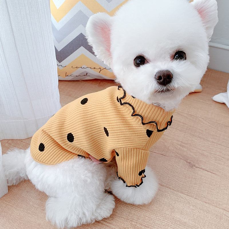 Polka Dot Turtleneck Dog Shirt – Cozy Cotton Bottoming Outfit for Pets trendilomart
