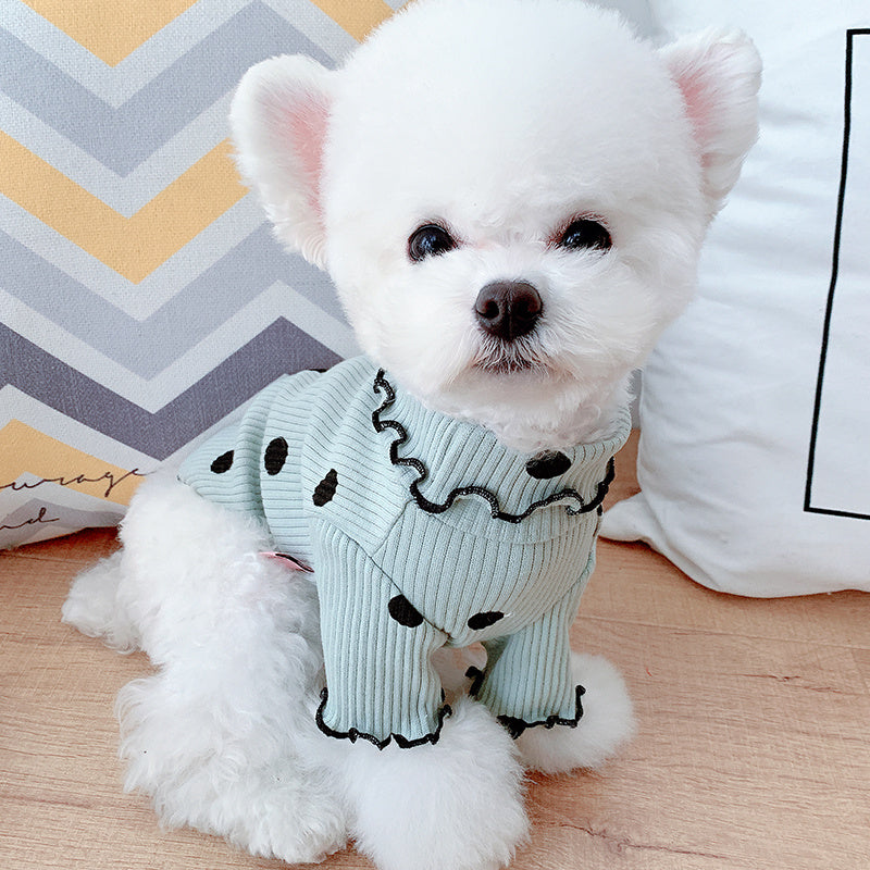 Polka Dot Turtleneck Dog Shirt – Cozy Cotton Bottoming Outfit for Pets