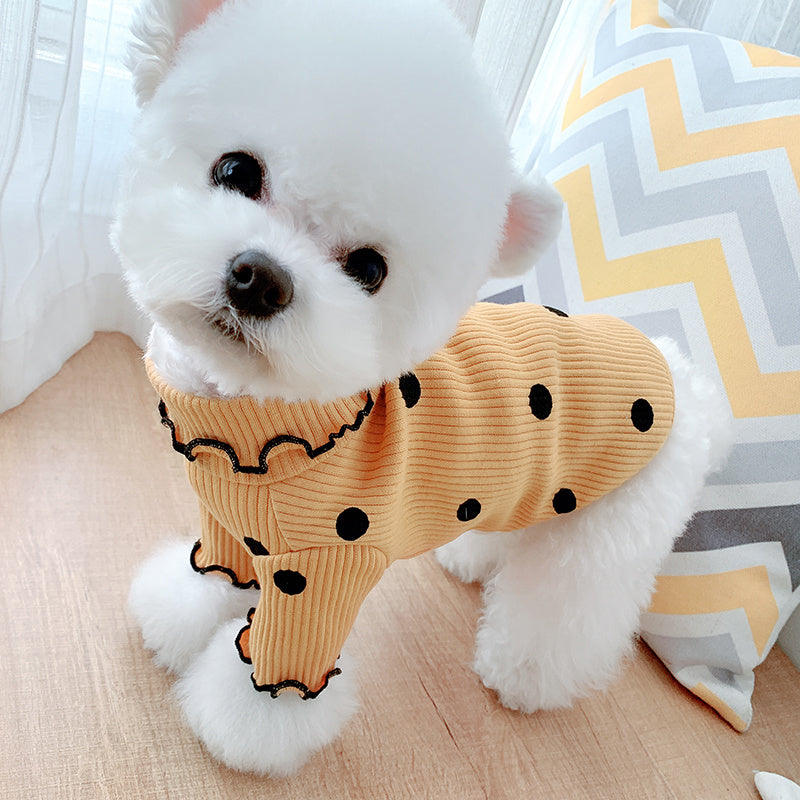 Polka Dot Turtleneck Dog Shirt – Cozy Cotton Bottoming Outfit for Pets