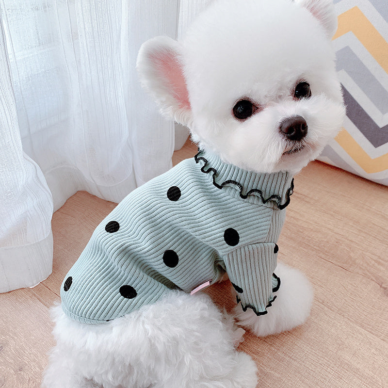 Polka Dot Turtleneck Dog Shirt – Cozy Cotton Bottoming Outfit for Pets