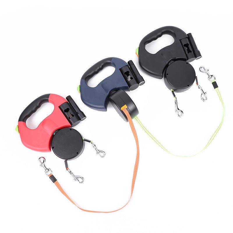 Retractable Dual Dog Leash with LED Light – 360° Tangle-Free, Poop Bag Holder, for Small Dogs