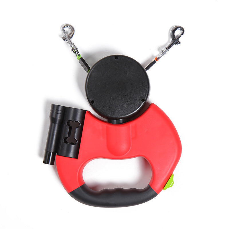 Retractable Dual Dog Leash with LED Light – 360° Tangle-Free, Poop Bag Holder, for Small Dogs